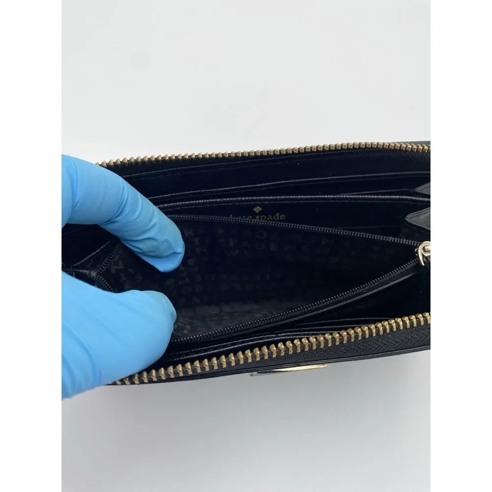 Kate Spade Zip-Around Long Wallet Black Saffiano Leather Laurel Way Neda Gold HW